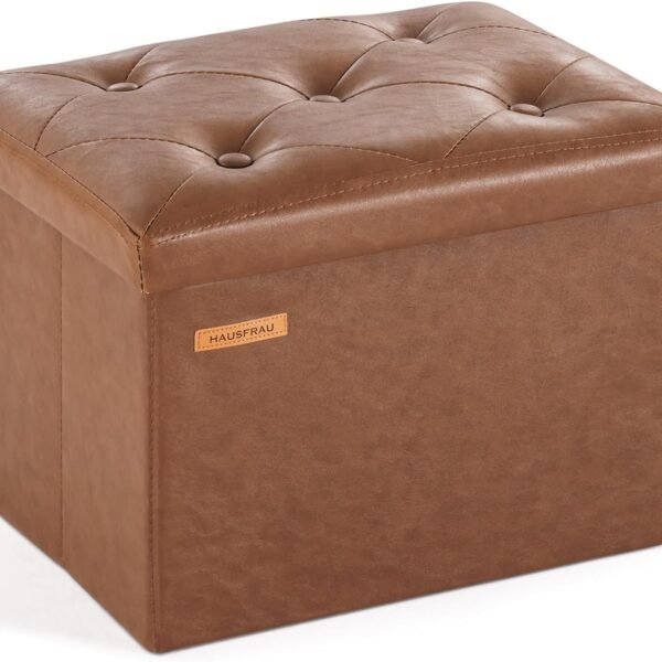 31.5 Inches Ottoman with Storage Bench, Folding Ottoman Bench Small Foot Rest Stool, Bedroom Bench with Flipping Lid, Linen Dark Gray
