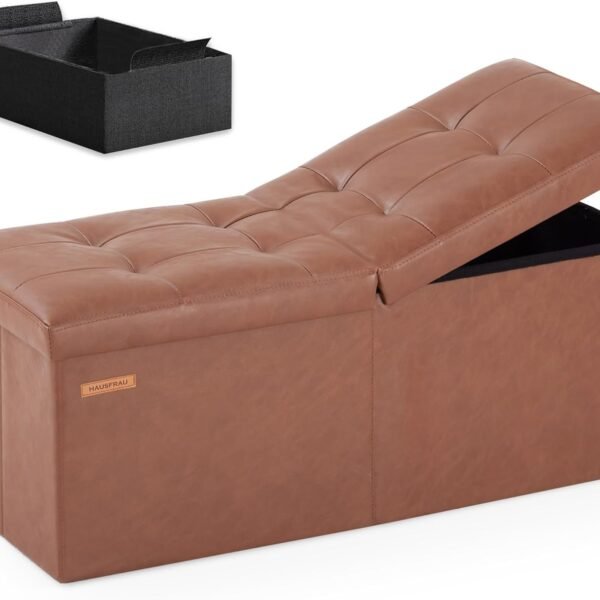 31.5 Inches Ottoman with Storage Bench, Folding Ottoman Bench Small Foot Rest Stool, Bedroom Bench with Flipping Lid, Linen Dark Gray